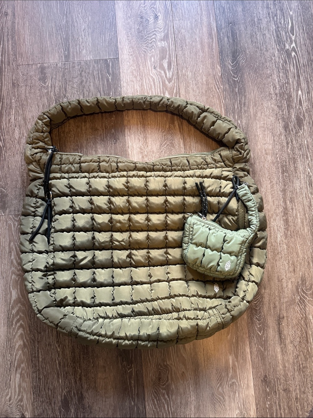 Free People Quilted Carryall Olive w/ FREE Micro Pouch in Washed Sage